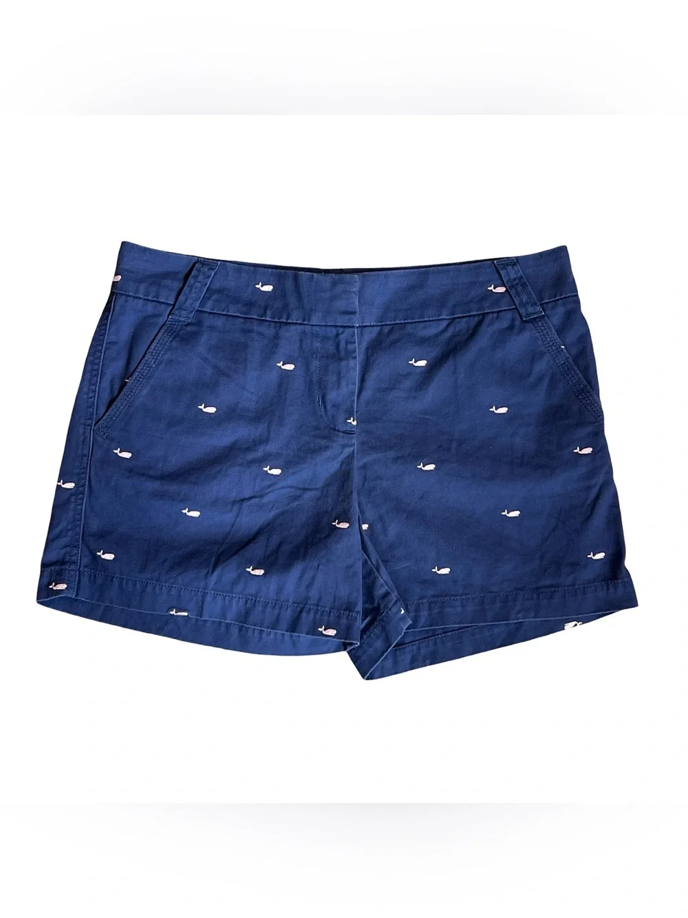J. Crew Women’s Sz 10 Blue Whale Embroidered Shorts Chino Stretch Cotton Twill